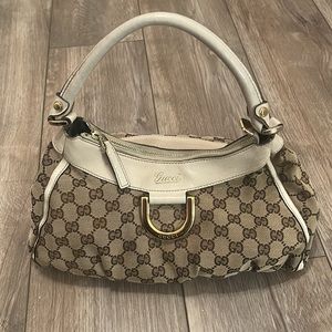 Gucci Small Hobo White Leather and Brown Canvas